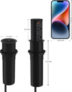 Pop up Outlet for Countertop,65W USB C Fast Charging Port,2.5-inch Hole Desktop Power Grommet,Recessed Power Strip,4 Outlets 4 USB Ports,15Amp Tamper Resistant Receptacle，ETL Listed (Black)