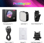 ULANZI U60 RGB Video Lights Black LED Camera Light 360° Full Color Portable Photography Lighting w Quick Release Cold Shoe Adapter and Clip, 2500mAh Rechargeable CRI 95+ 2500-9000K Dimmable Panel Lamp