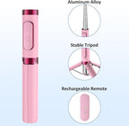 Selfie Stick Tripod, Foldable Cellphone Tripod with Remote for Group Selfies/Live Streaming/Video Recording, for iPhone Series Android, Pink