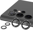 for Samsung Galaxy S22 Ultra Camera Lens Protector, Individual Metal Ring Tempered Glass Lens Cover, [Strong Adsorption] Scratch Resistant Ultra-Thin HD Clear Lens Cover, 1 Set-Black Sparkly