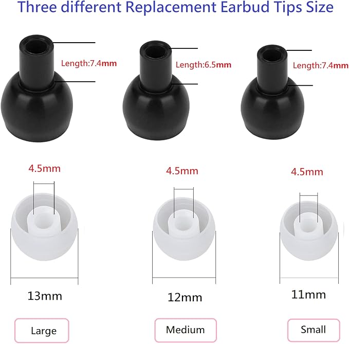 36 Pieces Large Earbud Tips Soft and Comfortable Ear Bud Replacement Pieces Silicone Fit Most in-Ear Headphones，Inner Hole 3.8mm -5.5mm，Large Clear White Replacement Earbuds Silicone Tips