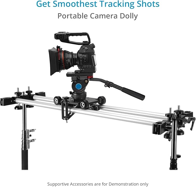 PROAIM Polaris Mini Portable Video Camera Dolly w Universal Track Ends | Mitchell & 75mm Bowl Mount | Compatible Track Rail Diameter – Ø 32‐34mm | Offers Payload of 34kg / 75lb (DL-PLRS-M01)