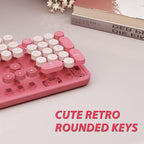 Wireless Keyboard,KOOTOP Cute Colorful 104 Keys Typewriter Retro Round Keycaps Keyboard for PC Laptop,Desktop,Windows, Home and Office Keyboards(Pink)
