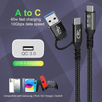 CABLEDECONN USB2.0 A to USB C 3.2 Type C 20Gbps Male to Male Detachable 0.5m 1.6ft Cable Data Extension 10Gbps 240W Fast Charge 8K Ultra HD Video Data Connection Power Line