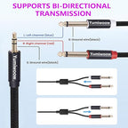 3.5mm to Dual 1/4 Adapter 1/8 to 6.35mm TS Mono Audio Cable Stereo Breakout Cord Y Splitter Compatible with iPhone, iPod, Computer Sound Card, Headphone, Speaker, Home Stereo System (6.6FT/Pack)