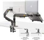 NB North Bayou Laptop Mount with Adjustable Tray for 10-17”Notebook, Full Motion Arm with VESA Plate for 17-30”Monitor,Clamp-on Grommet Mounting F160-FP (Black)