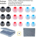 9 Pairs Earbuds Replacement Tips SML, Soft Comfortable Silicone Earbud Tips Fit Most Inner Hole 3.8mm -5.1mm Headphones