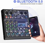 mw-4 black 4Channel Audio Mixer with 99 Sound Effects for PC,Portable Sound Mixing Console with BT USB Recording Input for Live Streaming,Podcasting