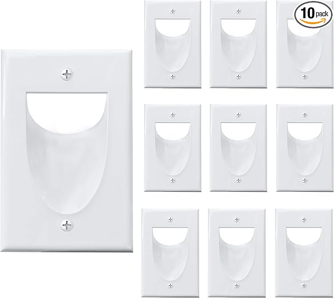 BestMounts - 10 Pack Inner Nose Behind Wall Cable Management TV Cord Hider for Wall Mounted TV - Single Gang Low Voltage Recessed Wall Plates Cable Pass Through for Wires, HDTV, HDMI (White)