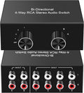 Y.D.F 4-Way Bi-Directional RCA Switch, HiFi AV L/R Sound Channel 2 in 4 Out or 4 in 2 Out, L/R Sound Channel Audio Switcher Splitter RCA Stereo Selector for DVD Stereo Speaker CD Player