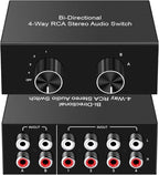 Y.D.F 4-Way Bi-Directional RCA Switch, HiFi AV L/R Sound Channel 2 in 4 Out or 4 in 2 Out, L/R Sound Channel Audio Switcher Splitter RCA Stereo Selector for DVD Stereo Speaker CD Player