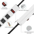 JUNNUJ Metal 12 Outlet Power Strip, Mountable Heavy Duty Power Strip, 1200J Surge Protector Wall Mount Screws Outlet with Switch, Gaming Desk Strips Wide Spaced 15A 125V 1875W, 6 FT 14AWG Power Cord