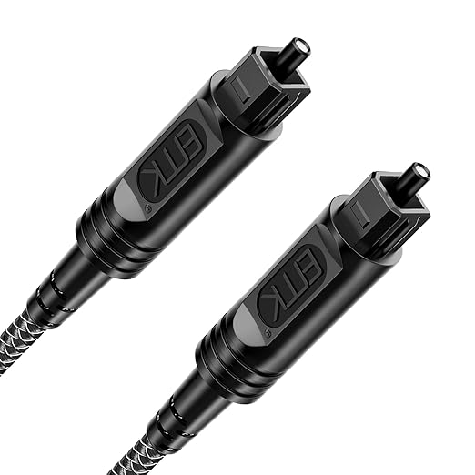 EMK Digital Optical Audio Cable [14 Feet/4.6M] - Slim Nylon Braided Toslink Fiber Optic Cable for Sound Bar, TV, Home Theater, PS4, Xbox, Blu-Ray Player & More - High-Speed SPDIF (Black1)