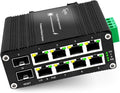 Industrial Managed 8 Port PoE Ethernet Switch with 2 SFP Slot, Gigabit Networking Switch with Web Management, Supporting Din-Rail, Black, XY-M2F8P