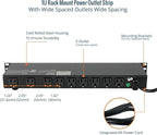 Tecmojo 9-Outlet Rack Mount Power Strip,1U Horizontal PDU Individual Switch 6ft Cord, with 2USB and 2 Type-C,for IT and Network Racks and Cabinets