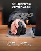 ProtoArc Ergonomic Vertical Mouse, EM11 NL Rechargeable Wireless Mouse Bluetooth, Ergo Mice with 3 Multi-Device for PC/Notebook/Laptop, 2.4GHz Optical Mice for Windows, Mac OS, Gray