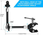 11" Adjustable Magic Arm DSLR Mirrorless Action Camera Camcorder Smartphone LCD Monitor Video Vlog Rig w/Clamp Holder Mounts fit for GoPro iPhone