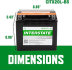 Interstate Batteries YTX20HL-BS 12V 18Ah Powersports Battery 270CCA High-Performance AGM Rechargeable Replacement for Motorcycles, ATVs, UTVs, Jet Skis, Snowmobiles (CITX20L-BS-PW)