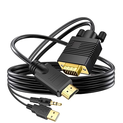 VGA (Sources) to HDMI (Display) Cable 6ft with Audio, VGA Maleto HDMI Male Converter Cord Adapter Cable Compatible Witch Computer/Laptop to Monitor/TV, Desktop Laptop Projector to Monitor HDTV