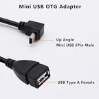 90 Degree Mini USB to USB A OTG Adapter Cable 5.5in Up Angle Mini USB 5-Pin Type B Male to USB Type A Female Adapter Cord for Digital Cameras,Black,14cm(2 Pack,UP)