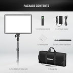 NEEWER 18" LED Video Light Panel Photography Lighting Kit with Tripod Stand Remote Cleaning Cloth, 2 Pack 45W Dimmable Bi Color Soft Studio Key Light 3200K-5600K CRI97+ 4800Lux for Streaming Recording