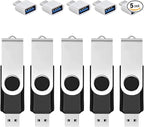 5 Pack 128GB USB Flash Drive with Type C Adapter and Storage Box USB 2.0 High Speed Metal Pen Drive 360° Rotatable Storage Memory Stick for Phone/Pad/PC/Laptop/Android - Black(5-Pack 128GB)