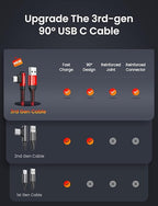 AINOPE USB Type C Cable 3.1A Fast Charger (2-Pack, 10ft+10ft) Right Angle USB A to USB C Cable, Resistant Nylon Braided USB C Charger Cable (Red)