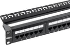 Tecmojo 24 Port Patch Panel, Cat6 Patch Panel, 1U Patch Panel, Network Patch Panel for 19 inch Rack Mount equipments, 10G Support, with Cable Management, Unshielded