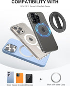 EWA MagOne Ultra Phone Grip Stand with Replaceable Elastic Finger Loop, Removable Magnetic Ring Holder Kickstand Loop, Double-Sided Magnetic Accessories for iPhone 16, 15, 14, 13 Pro/Max/Plus-Black