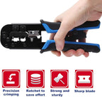 Delgada RJ45 Ethernet Network Crimping Tool Kit for Cat6 Cat5e Cat5 Crimp Tool, with 10pcs Cat5 Cat5e Connectors, 10pcs Covers, Network Cable Tester, Cutter and Stripper