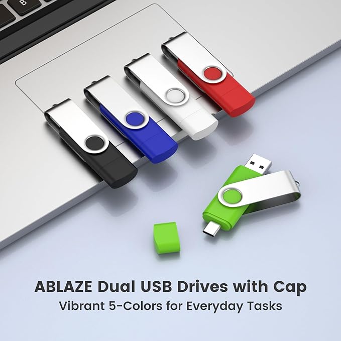 ABLAZE 16GB USB C Flash Drive 10 Pack, OTG USB 2.0 + Type C Memory Stick Dual Type C Thumb Drive Compatible with iPhone 16/15, Android Smartphone, Computers, Tablets, Mac,iPad,PC