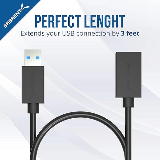 SABRENT 22AWG USB 3.0 Extension Cable A Male to A Female [Black] 3 Feet (CB-3030) (Pack of 3)