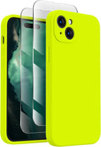 FireNova Designed for iPhone 15 Case, Silicone Upgraded [Camera Protection] Phone Case with [2 Screen Protectors], Soft Anti-Scratch Microfiber Lining Inside, 6.1 inch, Fluorescent Green