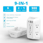 [2-Pack] USB Wall Charger,Surge Protector,6 Outlet Extender with 3 USB Charging Ports(1 USB C Outlet,3.4A) 900J Power Strip Multi Plug Outlets,Wall Mount Power Strip for Home Travel Office ETL Listed