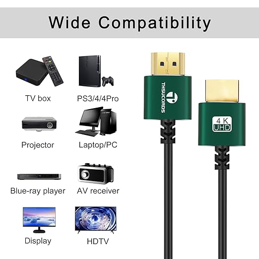 Thin HDMI to HDMI Cable 6.6FT 2 Pack, Ultra Slim & Flexible HDMI Cord Supports High Speed 4K@60Hz 18gbps 2160p 1080p