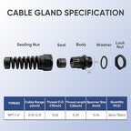 Strain Relief Cord Connector,LISTENJIALE 2Pcs NPT 1/4" Waterproof Cable Gland Flex Spiral Strain Relief Adjustable 4-8mm Cable Connector Nylon Joint with Gaskets(Black)
