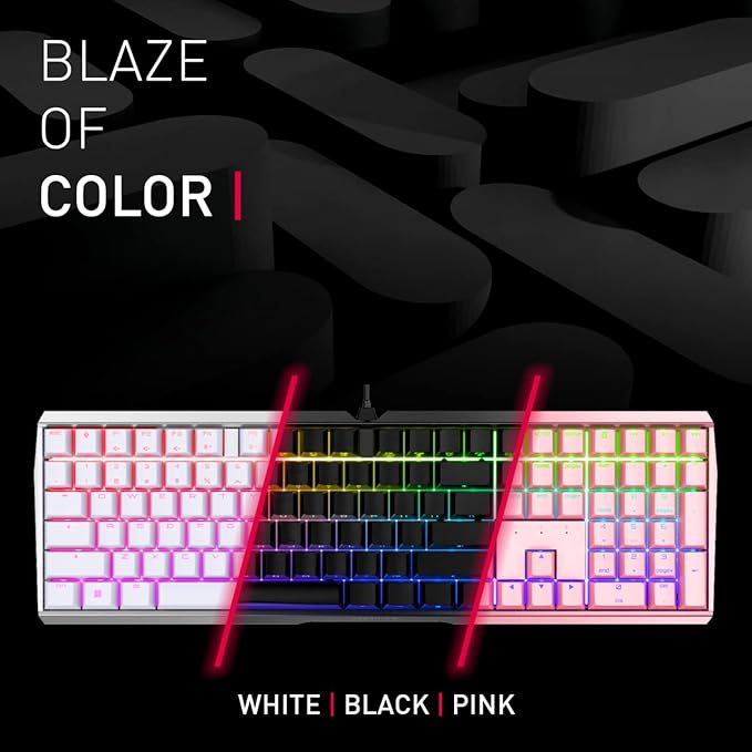 Cherry MX 3.0 S Wired Mechanical Gaming Keyboard. Aluminum Housing Built for Gamers w/MX Red Switches. RGB Backlit Color Display Over 16m Colors. from The Makers of MX. Full Size. Pure White.
