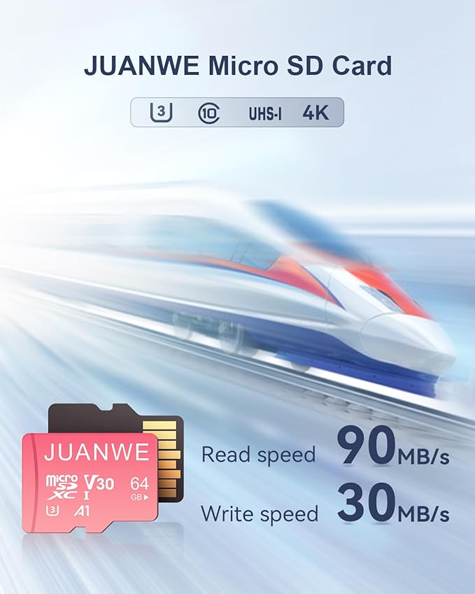 JUANWE 64GB Micro SD Card 5 Pack with SD Adapter 64GB SD Card Memory Card Class 10 microSDXC V30 4K Video Recording U3 A1 TF Card for Dash Cam, Camera, Phone