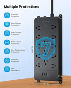 TROND Surge Protector Power Strip, 5ft Heavy Duty Extension Cord with 32W USB C & QC 3.0 Charger, 4000 Joules, ETL Listed, 13 Wide Spaced Outlets, Flat Plug, Wall Mount for Home Office Supplies, Black