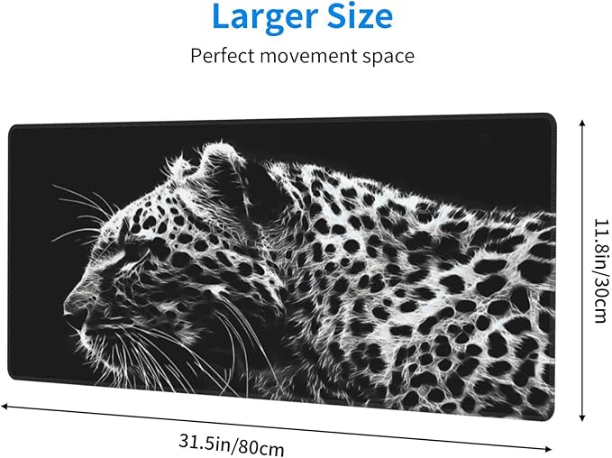 Black and White Gaming Mouse Pad 31.5 x 11.8 Inch Extended Large Mouse Pad with Non-Slip Base and Stitched Edges for Gamer Home Office, Black Leopard
