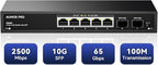 7 Port 2.5Gb Unmanaged Ethernet Switch with 5* 2.5G Base-T Ports, 2*10G SFP Ports, AUMOX PRO 65 Gbps Vlan Switching Capacity Compatible with 100/1000/2500Mbps Plug and Play