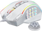 Redragon Gaming Mouse, MMO Gaming Mouse UP 12400 DPI, 19 Macro Programmable Buttons, RGB Mouse with 12 Side Buttons, 8 * 2.4g Weight Tuning for PC Laptop MOBA FPS, White
