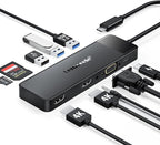Lemorele USB C Docking Station for Laptop, 10 in 1 Triple Display Monitors Adapter w/4K Dual HDMI, 1080P VGA, 3 USB3.0/2.0, TF/SD 2.0, 3.5mm Audio, 100W PD, for MacBook, HP, Dell, Lenovo, Surface