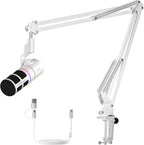 COMICA EJoy D10(A) USB Gaming Microphone – Boom Arm Mic with Noise Cancellation, XLR/USB-C, Real-Time Monitoring, Muting, RGB Professional Studio Mic for Gaming, Streaming, Podcast, Recording (White)