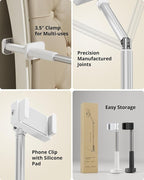 Phone Holder for Bed, 360° Rotation Cell Phone Stand, Flexible Long Arm Headboard Bedside Clip, Multi-Functional Overhead Phone Mount for 3.5-11" Phones, Tablets, Kindle, White