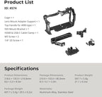 SmallRig Camera Cage Basic Kit for Blackmagic Design Cinema Camera 6K, Full Cage for BMCC 6K, with Top Handle, SSD Mount Bracket, Cable Clamp and Lens Mount Adapter Support - 4574