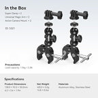 SMALLRIG Super Camera Clamp Mount 2-Pack, Double Ball Head Magic Arm Adapter, Fence/Desk/Tripod Mount for Monitor/Light/Camera, for Insta360, for Gopro, for Osmo Pocket 3, 5321