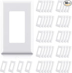 ELEGRP 1-Gang Screwless Decorator Wall Plates, Standard Size Unbreakable Thermoplastic Faceplate Cover for Decorator Receptacle Outlet Switch, UL Listed (50 Pack, Glossy White)