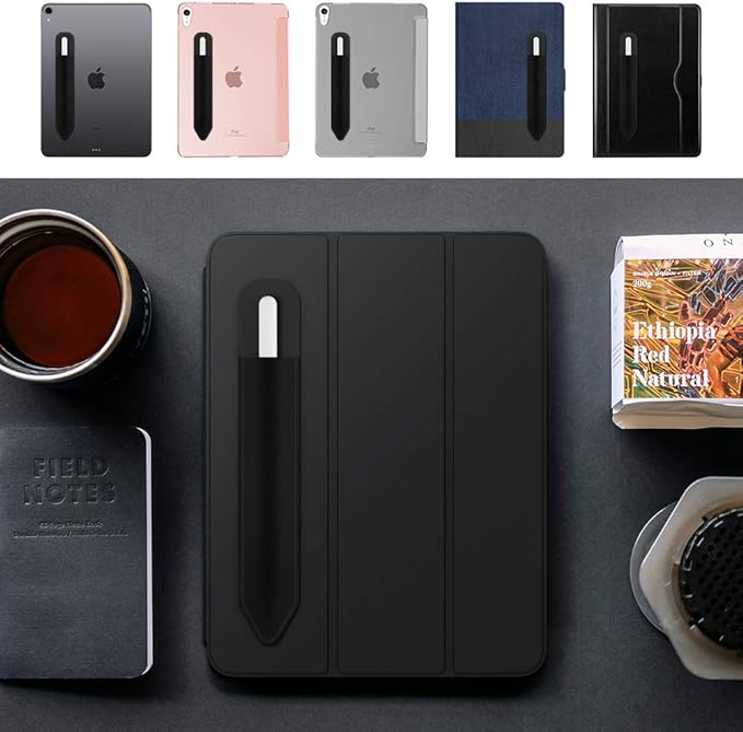 MoKo Pencil Holder Sticker Fit Apple Pencil Pro, iPencil USB-C, Apple Pencil 1st/2nd Generation, Elastic Pencil Pocket Pouch Adhesive Sleeve Attached to iPad Case for Stylus Pens, 2 Pieces Black