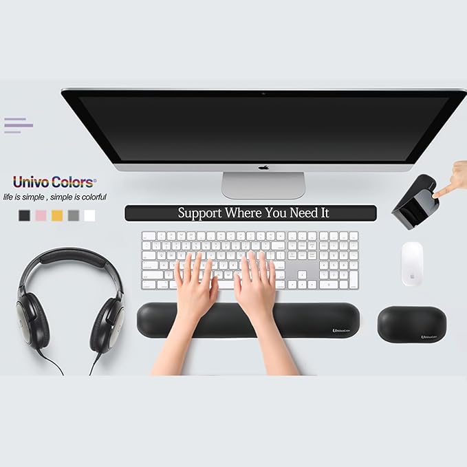 UnivoColors Design-Wave Wrist Rest, Artificial Sheepskin+Memory Foam+Ergonomic+Anti-Slip Gel, Resilience Support During Work and Gaming,Mouse Accessory,Grey